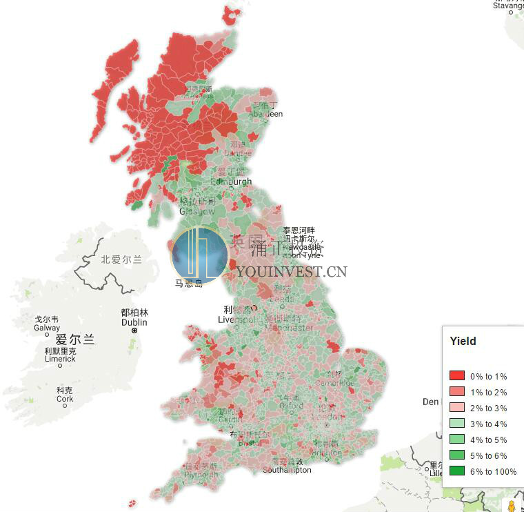 ”英国哪些邮编地区租金回报最高”